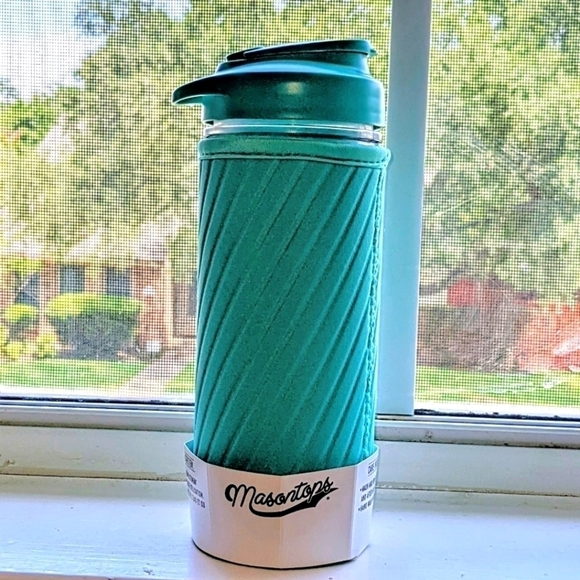 Masontops Other - Masontops Glass Water Bottle with Teal Cloth Wrap NIB